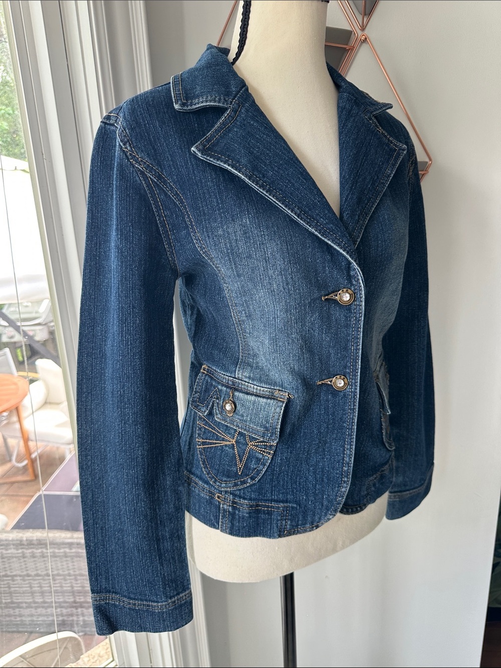 VINTAGE Y2K 725 ORIGINALS Women's Denim Jean Blazer Jacket Blue Size Small - Picture 2 of 10